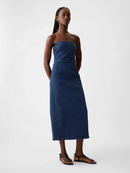 Strapless Denim Midi Dress