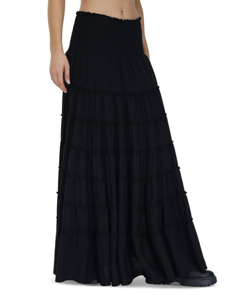 Women's Smocked-Waist Tiered Maxi Skirt