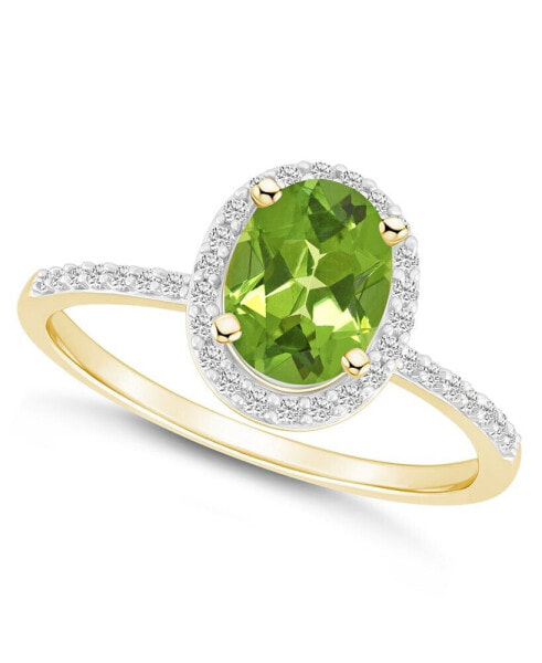 Peridot (1-1/3 ct. t.w.) and Lab-Grown Sapphire (1/5 ct. t.w.) Halo Ring in 10K Yellow Gold