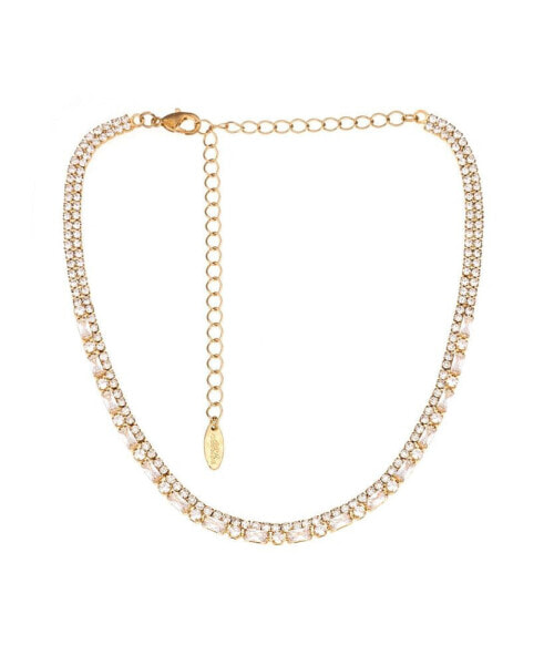 ETTIKA cubic Zirconia Baguette 18K Gold Plated Choker Necklace