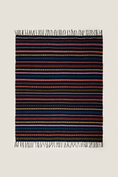 Rectangular multicoloured stripes wool rug
