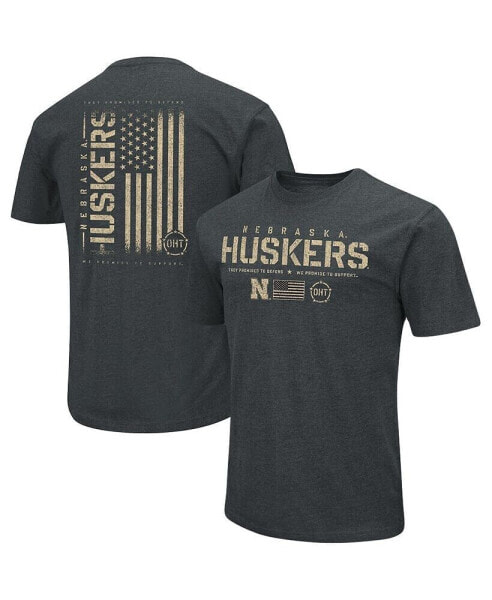 Men's Heathered Black Nebraska Huskers OHT Military-Inspired Appreciation Flag 2.0 T-shirt