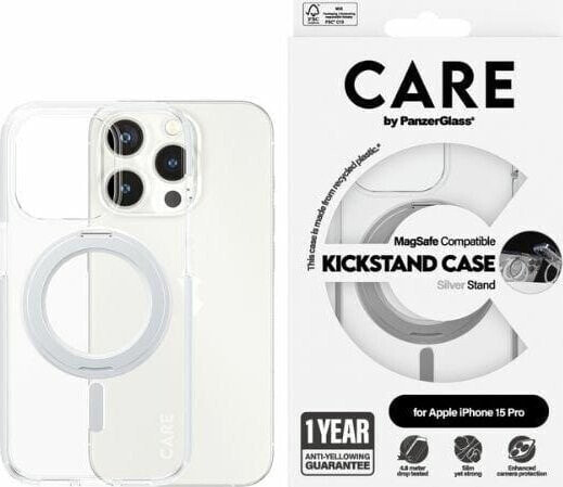 PanzerGlass CARE by PanzerGlass Kickstand Case iPhone 15 Pro 6,1" MagSafe srebrny/silver 1414