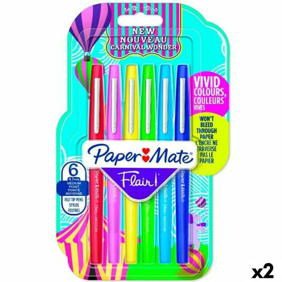 Ручки маркерные Paper Mate Flair Разноцветный 6 Предметы (2 штук)