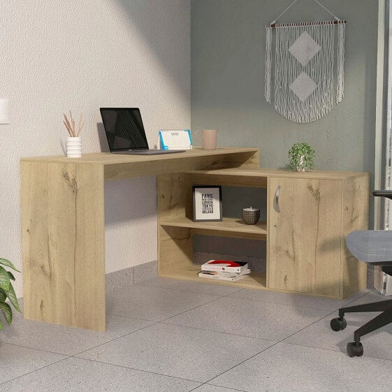 Dallas L-Shaped Home Office Desk, Two Shelves, Single Door Cabinet