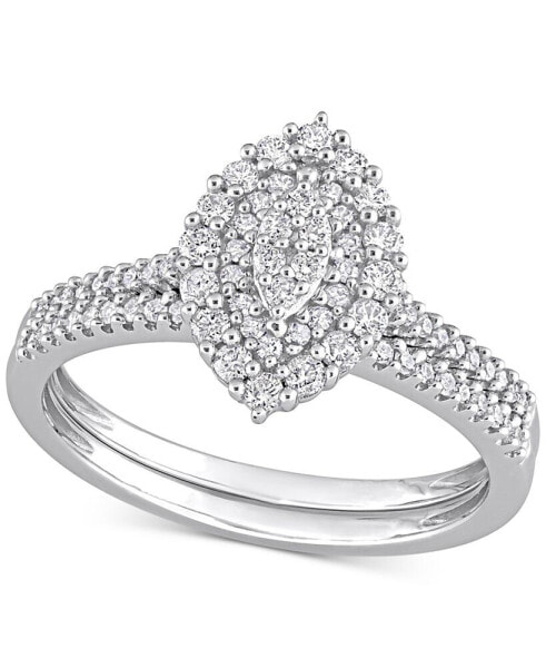 Diamond Halo Cluster Bridal Set (1/2 ct. t.w.) in 14k White Gold