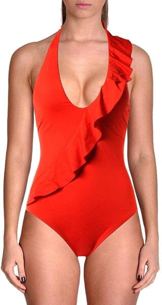 Lauren Ralph Lauren 262832 Women Solid Ruffle Halter One Piece Swimsuit Size 8