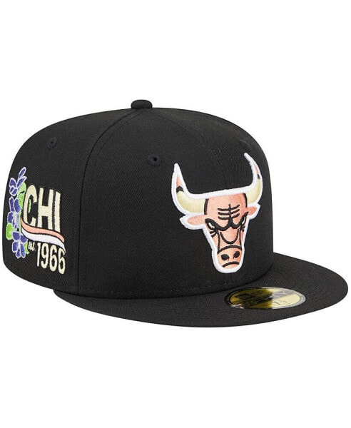 Men's Black Chicago Bulls Floral Side 59FIFTY Fitted Hat