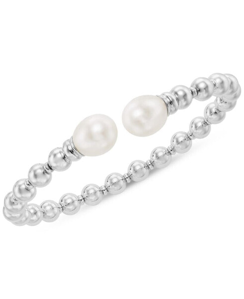 Cultured Freshwater Pearl (9-1/2 x 10-1/2mm) Beaded Cuff Bangle Bracelet