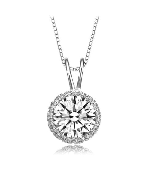 Sterling Silver White Gold Plated Round-cut Cubic Zirconia Stud Necklace