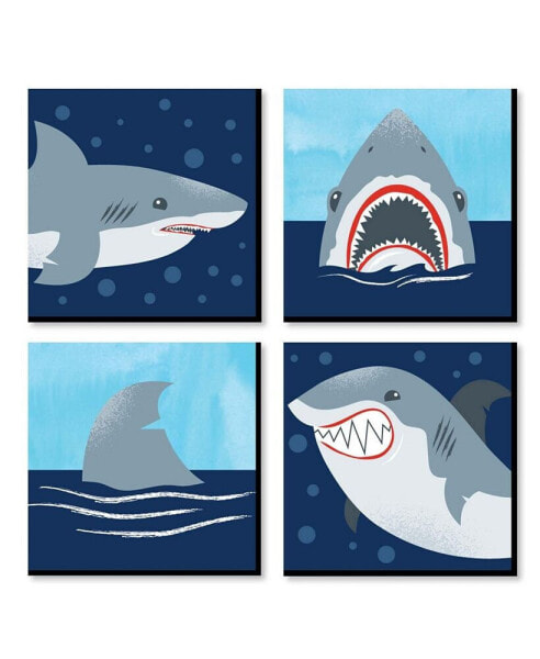 Shark Zone - Kids Room & Home Decor - 11 x 11 inches Wall Art - Set of 4 Prints