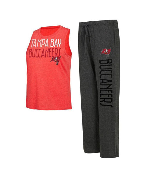 Women's Black, Red Distressed Tampa Bay Buccaneers Muscle Tank Top and Pants Lounge Set