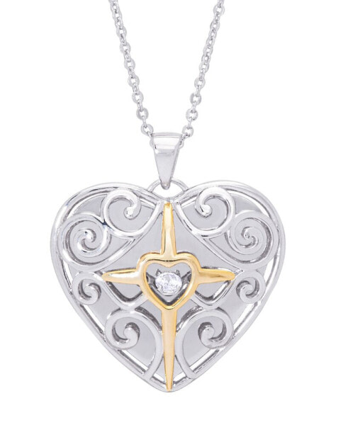 Macy's cubic Zirconia Cross In Heart Pendant 18" Necklace in Silver Plate