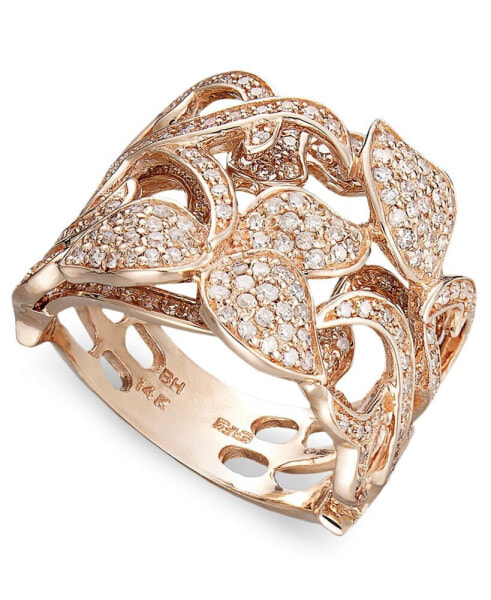 Pave Rose by EFFY® Diamond Diamond Leaf and Flower Ring (9/10 ct. t.w.) in 14k Rose Gold