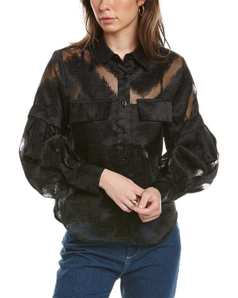 Gracia Embroidered Sheer Blouse Women's Black S