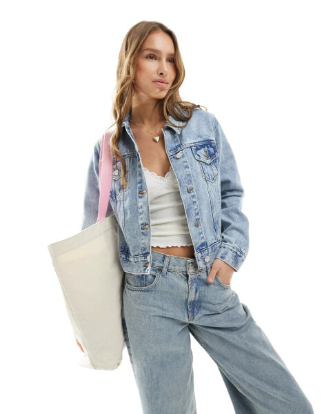 Miss Selfridge denim girlfriend jacket in blue acid wash