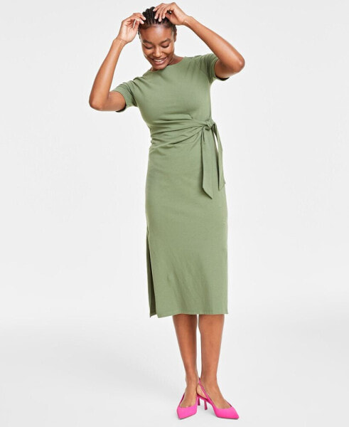 Women's Crewneck Wrap Tie Dress, Created for Macy's