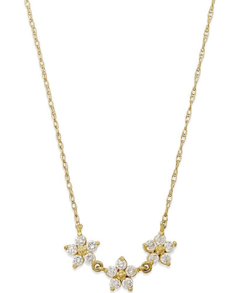 Cubic Zirconia Linked Flower Pendant Necklace in 10k Gold