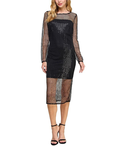 Women's Sequined Crochet Midi Bodycon Dress