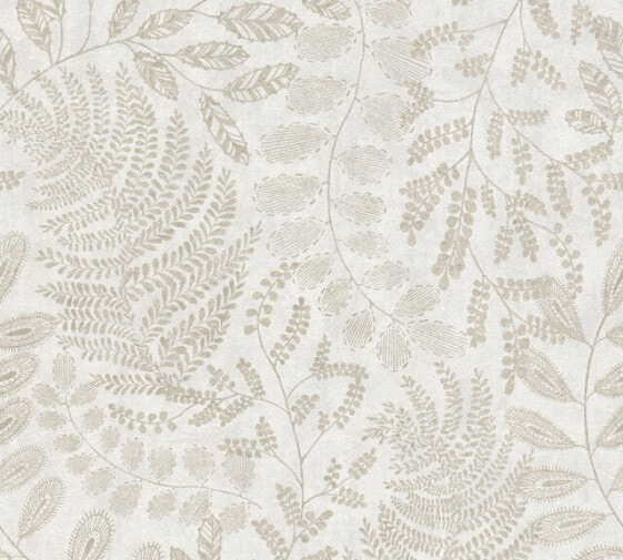 Tapete Floral Blätter Creme Gold Beige