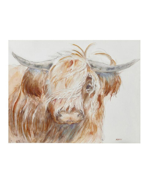 Windswept Hand Embellished Highland Bull Canvas Wall Art