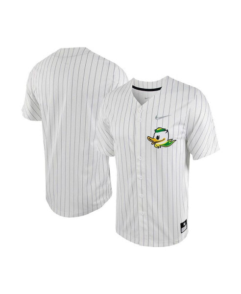 Men's White, Silver Oregon Ducks Pinstripe Replica Full-Button Baseball Jersey
