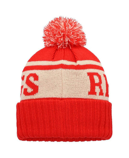 Men's Red, White Detroit Red Wings Pillow Line Cuffed Knit Hat with Pom