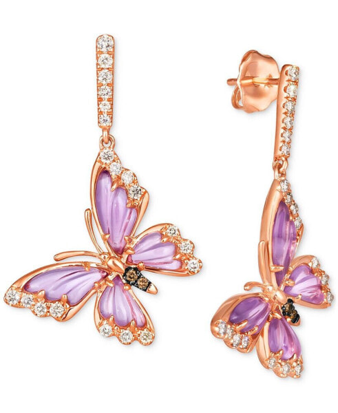Grape Amethyst (2-1/3 ct. t.w.) & Diamond (3/8 ct. t.w.) Butterfly Drop Earrings in 14k Rose Gold