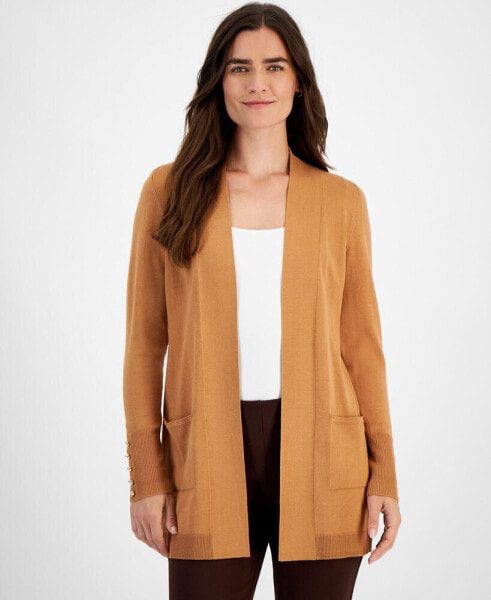 Petite Open-Front Button-Cuff Cardigan, Created for Macy's