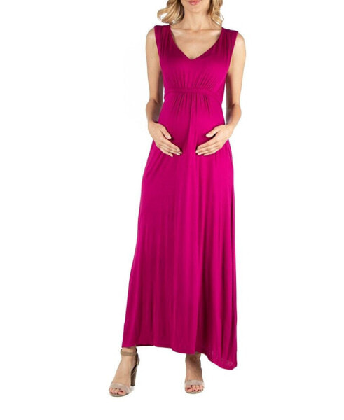 V Neck Sleeveless Maternity Maxi Dress with Belt