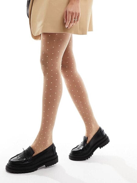 ASOS DESIGN 30 Denier Mini Polka Dot Tights Nude with White Spots 