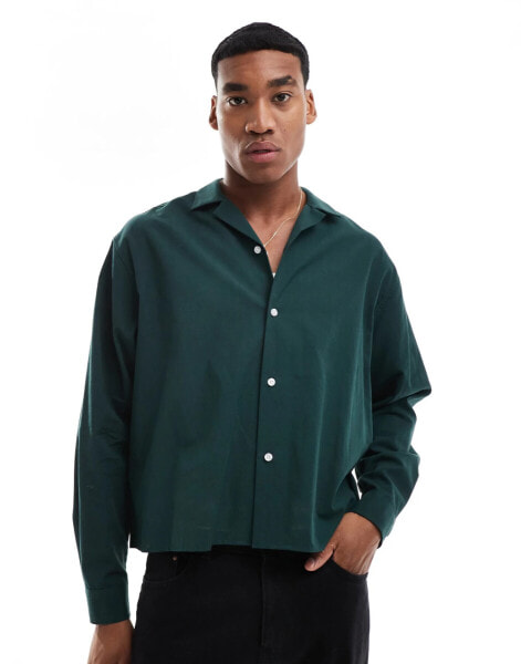 ASOS DESIGN oversized boxy shirt with revere collar in green