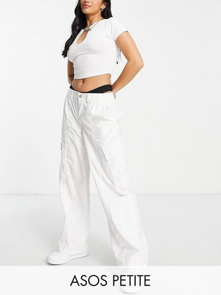 ASOS DESIGN Petite 00's low rise cargo trousers in white