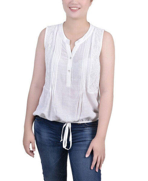 Women's Sleeveless Pintuck Tie-Hem Blouse