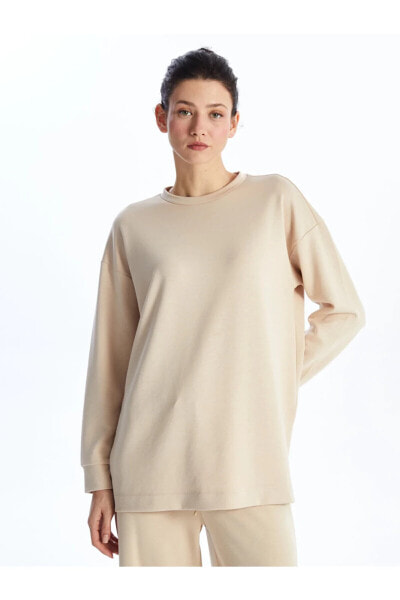 LCW Bisiklet Yaka Düz Oversize Kadın Sweatshirt Tunik