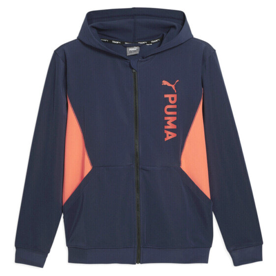 Puma Fit Double Knit Full Zip Hoodie Mens Blue, Orange Casual Outerwear 52388507