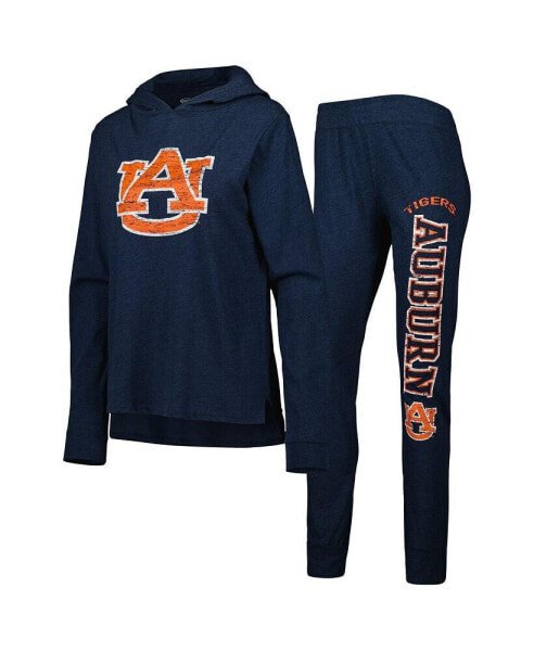 Women's Navy Distressed Auburn Tigers Long Sleeve Hoodie T-shirt and Pants Sleep Set