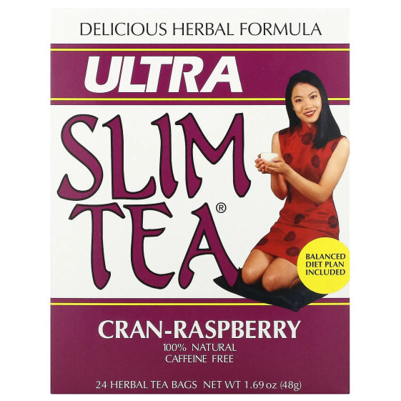 Чай травяной без кофеина Ultra Slim Tea, Cran-Raspberry, 24 пакетика, 48 г (Hobe Labs)