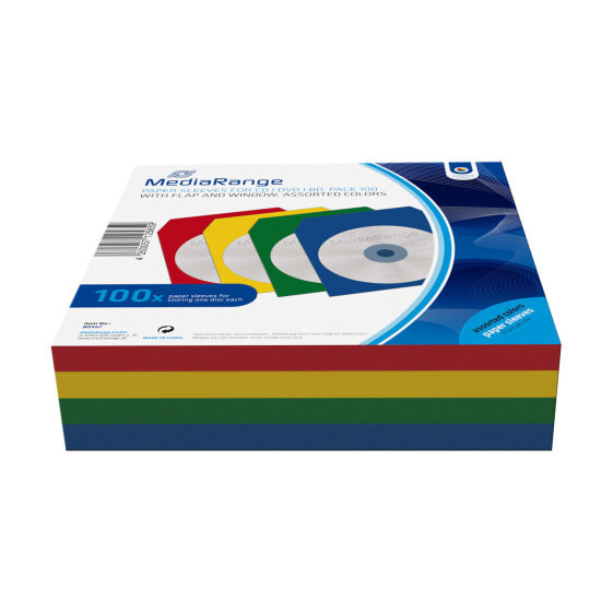 MEDIARANGE BOX67 - Sleeve case - 1 discs - Blue - Green - Red - Yellow - Paper - 120 mm - Dust resistant