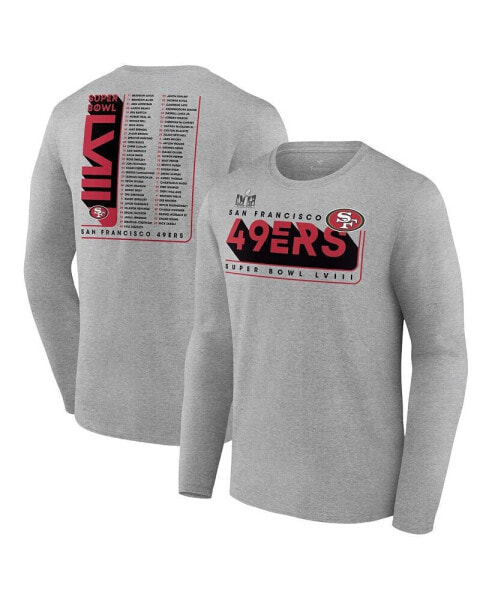 Men's Heather Gray San Francisco 49ers Super Bowl LVIII Two-Side Roster Big and Tall Long Sleeve T-shirt