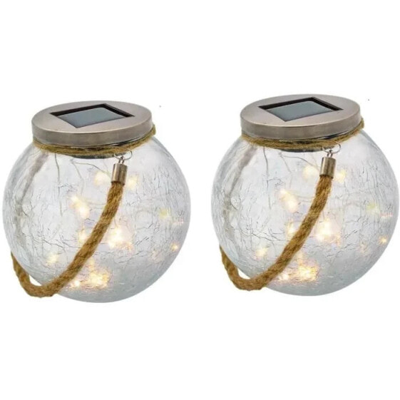 Set mit 2 Solarkugeln LUMISKY CRACK BALL CORD H13 cm Crackle-Glas zum Aufstellen Mikroseilgriff Warmweie LED