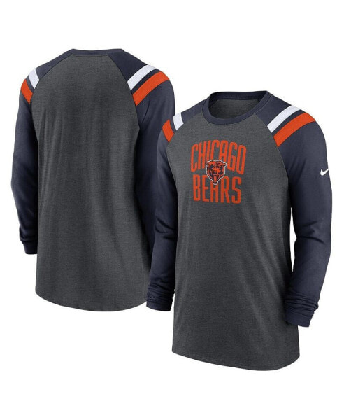 Men's Heathered Charcoal, Navy Chicago Bears Tri-Blend Raglan Athletic Long Sleeve Fashion T-shirt