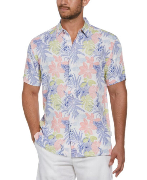 Men's Big & Tall Textured Floral Leaf-Print Button-Down Shirt
