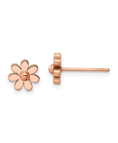 Stainless Steel Polished Rose IP-plated Flower Earrings