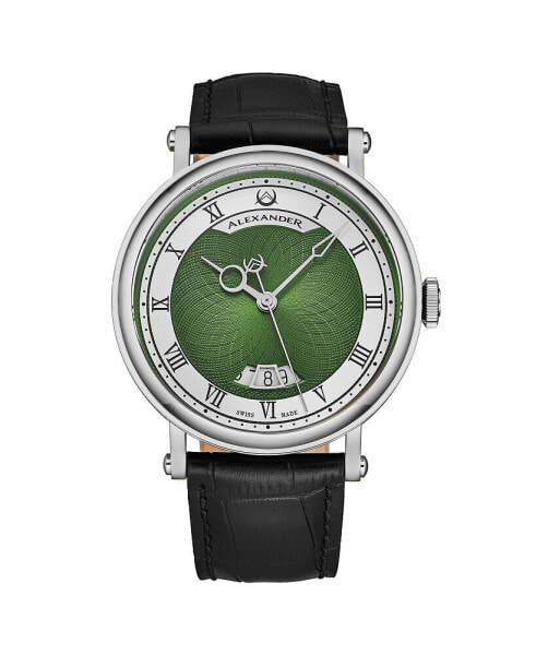 Men's Triumph Automatic Black Leather , Green Dial , 49mm Round Watch