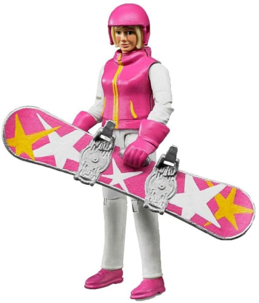 bruder 60420 - Snowboardfahrerin mit Snowboard, Helm, Handschuhen - 1:16 Winter Sportlerin bworld Figur Spielzeug Skifahrer Frau