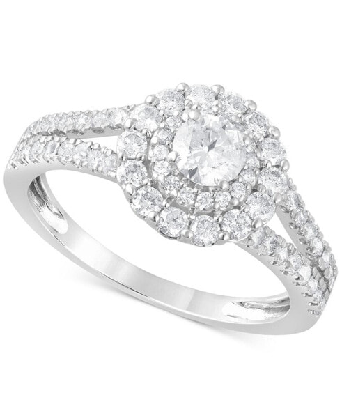 Diamond Double Halo Ring (1 ct. t.w.) in 14k White Gold