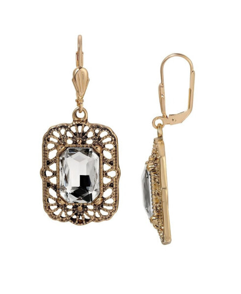 Crystal Octagon Lever Back Drop Earrings