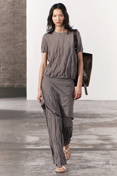 Crease-effect knit pareo trousers