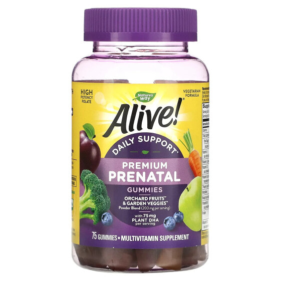 Nature's Way, Alive! Daily Support Premium Prenatal, витамины для беременных, клубника и лимон, 75 жевательных таблеток